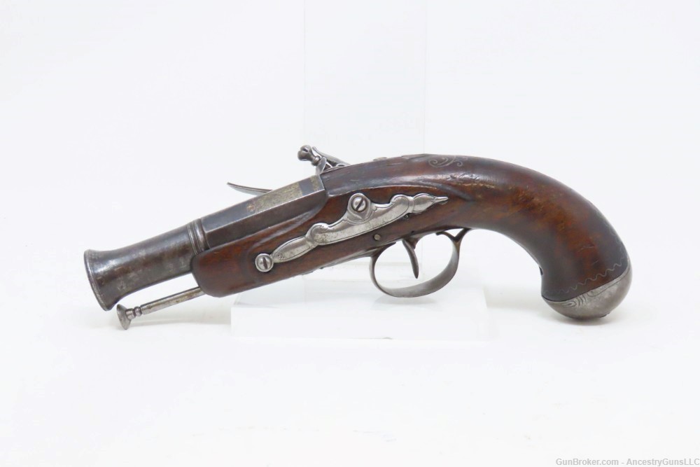 ENGRAVED & INLAID Antique FRENCH Style .54 FLINTLOCK Flared Barrel Pistol  -img-13