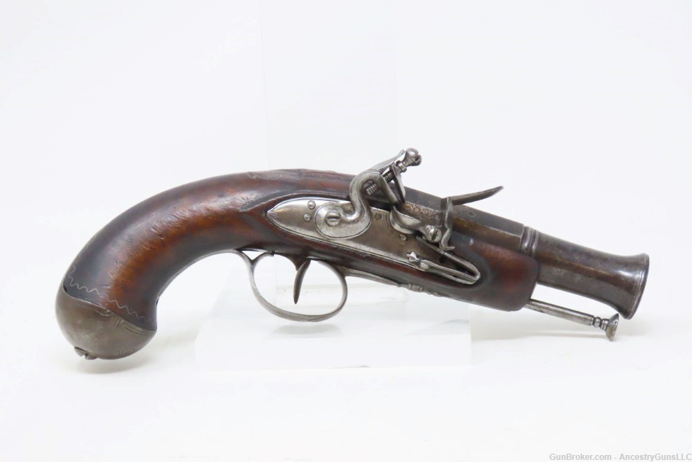 ENGRAVED & INLAID Antique FRENCH Style .54 FLINTLOCK Flared Barrel Pistol  -img-1