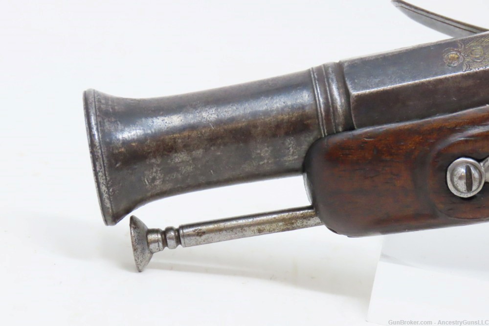 ENGRAVED & INLAID Antique FRENCH Style .54 FLINTLOCK Flared Barrel Pistol  -img-16