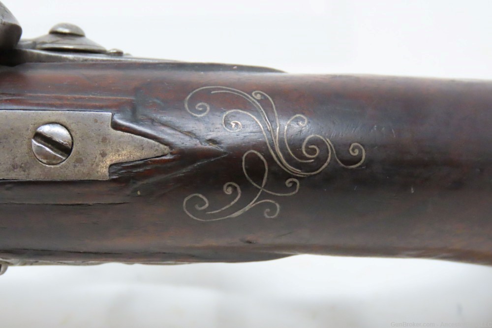 ENGRAVED & INLAID Antique FRENCH Style .54 FLINTLOCK Flared Barrel Pistol  -img-7