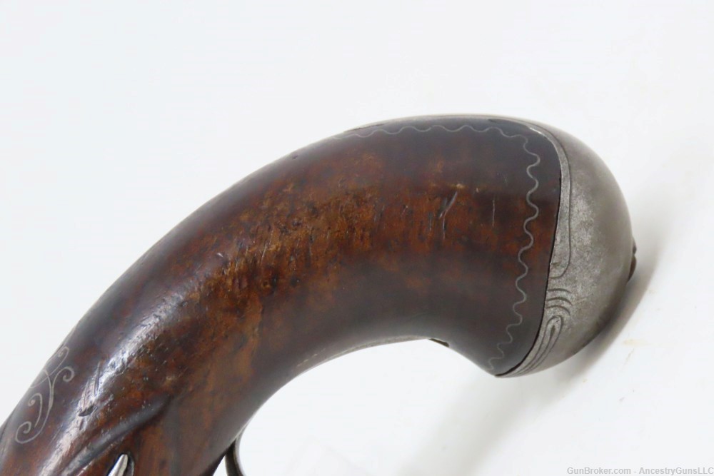ENGRAVED & INLAID Antique FRENCH Style .54 FLINTLOCK Flared Barrel Pistol  -img-14