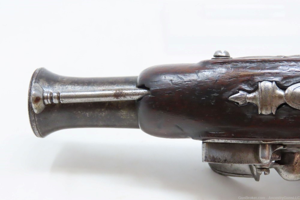 ENGRAVED & INLAID Antique FRENCH Style .54 FLINTLOCK Flared Barrel Pistol  -img-12