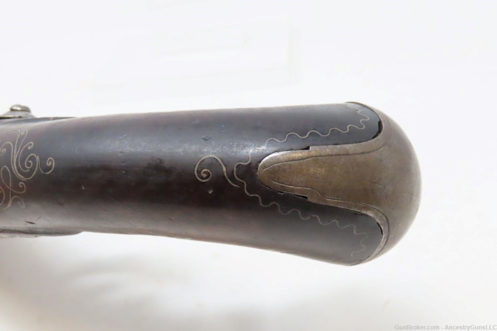 ENGRAVED & INLAID Antique FRENCH Style .54 FLINTLOCK Flared Barrel Pistol  -img-6