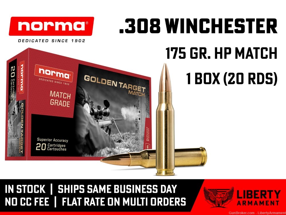 308 Winchester Ammo 175 gr Norma Golden Target Match Ammunition-img-0
