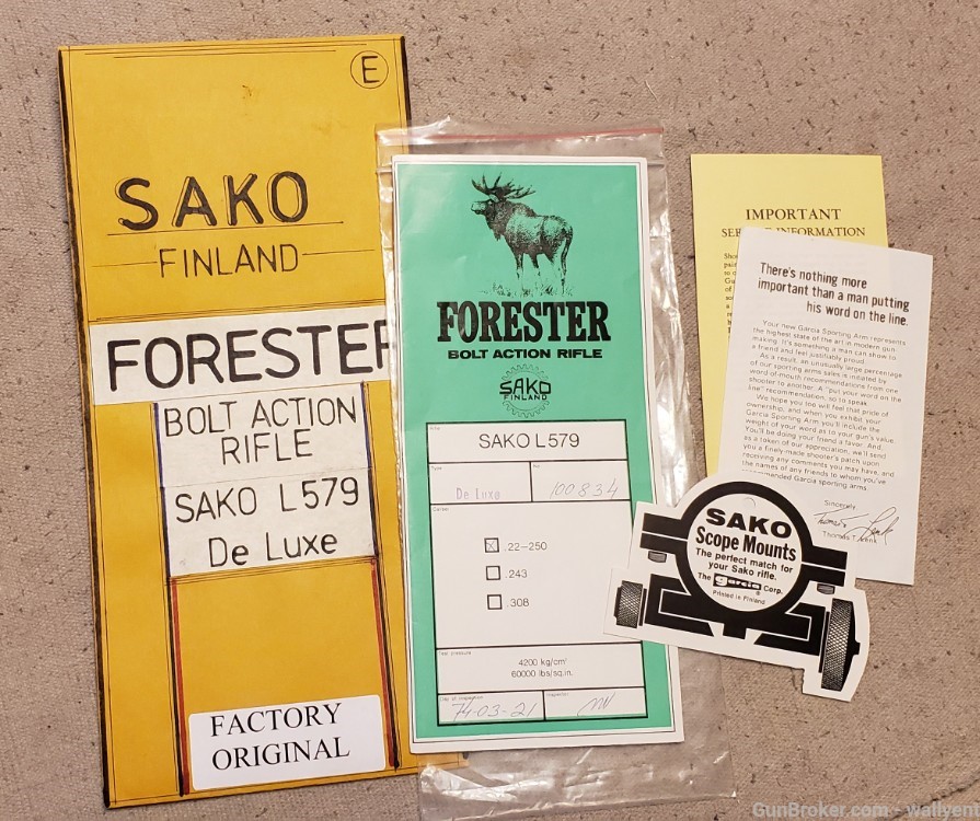 Sako Forester L579 De Luxe Factory Original Manual vintage Finland Rifle -img-0