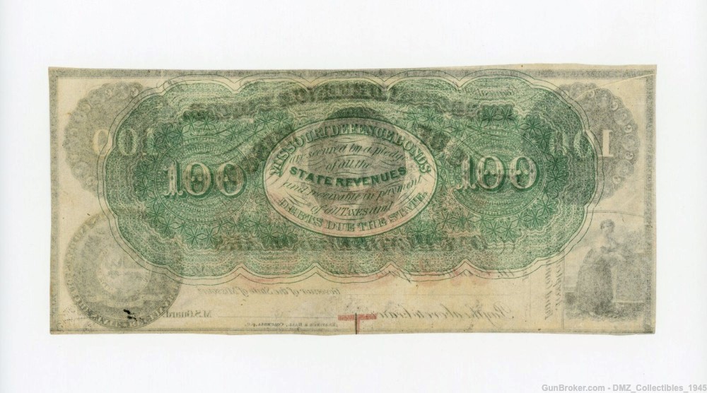 1860s $100 Missouri Defence Bond Note Bill Money Currency-img-1