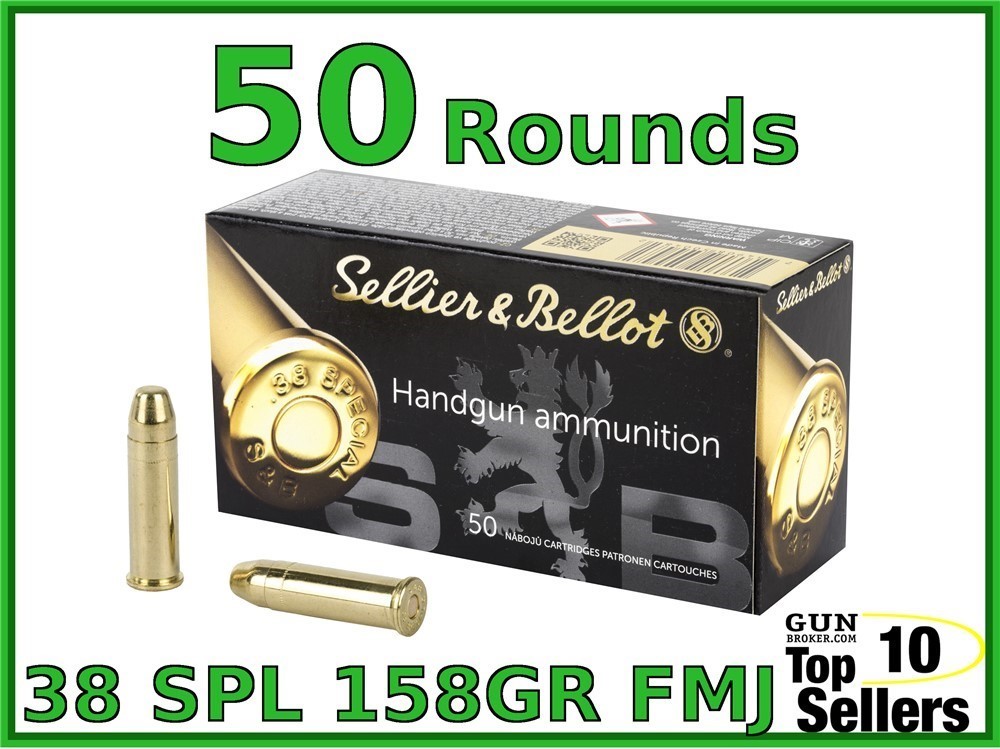 S&B 38 Special 158 gr FMJ Ammo Range / Target SB38P Brass Case 38 50ct -img-0