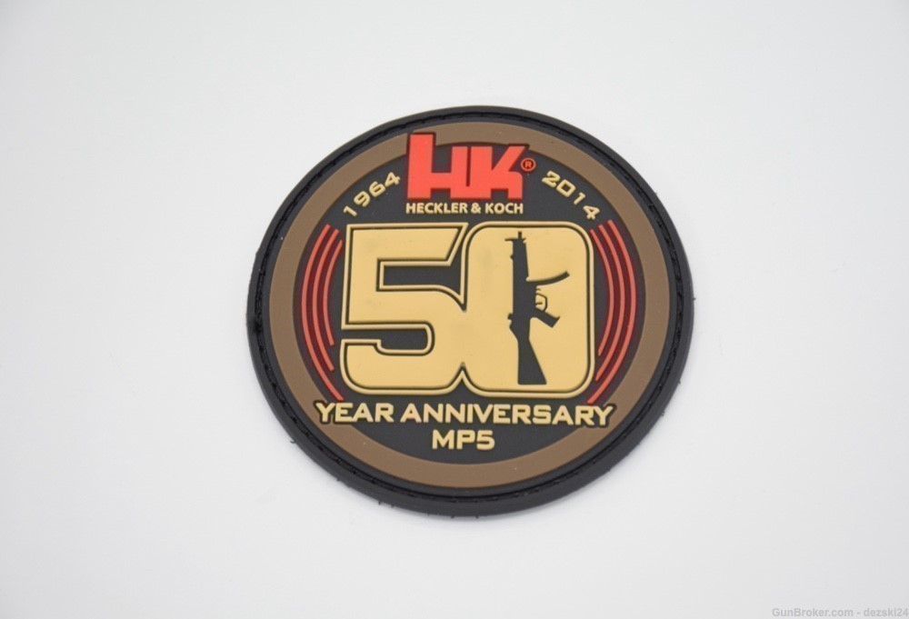 HECKLER& KOCH HK MP5 PVC PATCH 50 YEAR ANNIVERSARY 1964-2014 HOOK/LOOP BACK-img-0