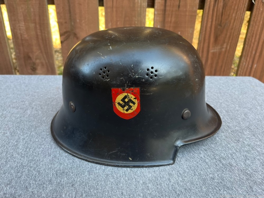 Original WWII M34 German Fire Protection Police Helmet Double Decal Liner-img-4
