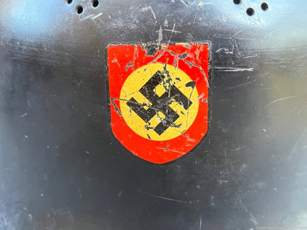 Original WWII M34 German Fire Protection Police Helmet Double Decal Liner-img-5