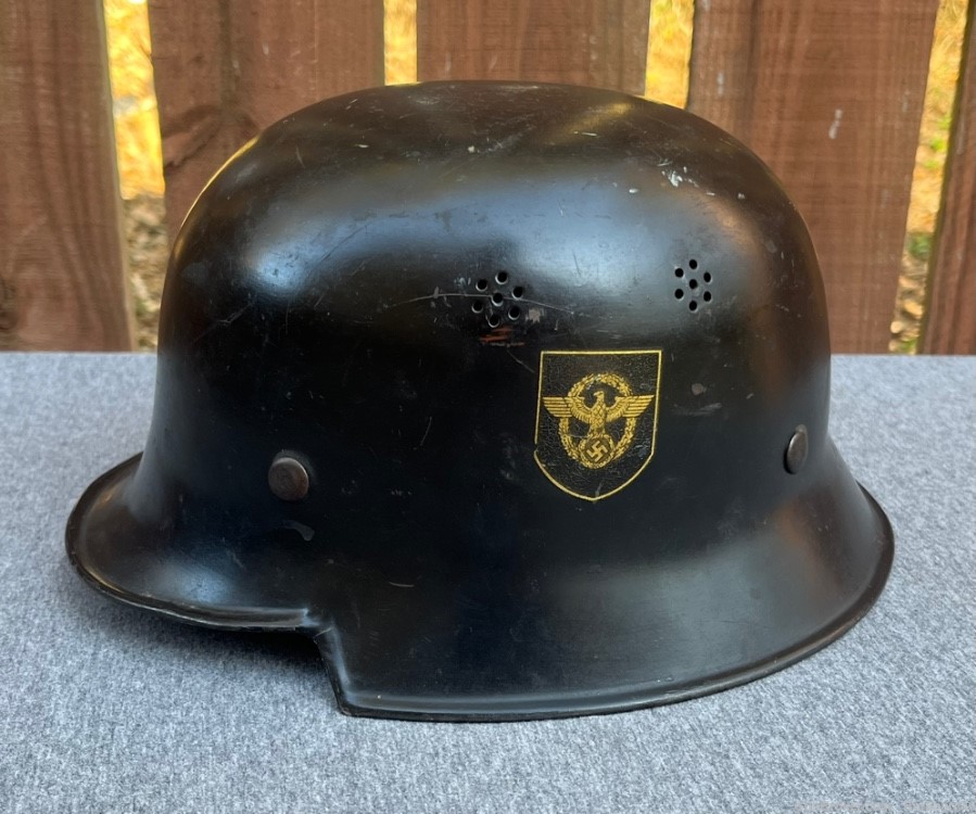 Original WWII M34 German Fire Protection Police Helmet Double Decal Liner-img-0