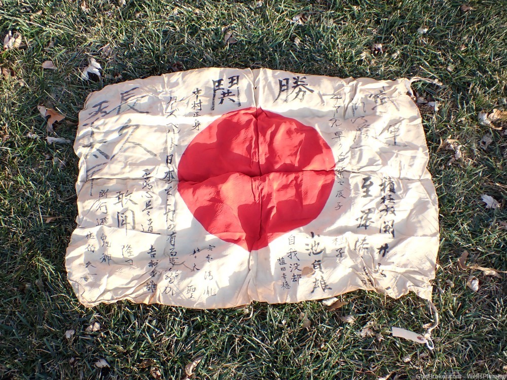 JAPANESE WWII SOLDIERS PERSONAL FLAG HINOMARU MEATBALL WITH SIGNATURES-img-2