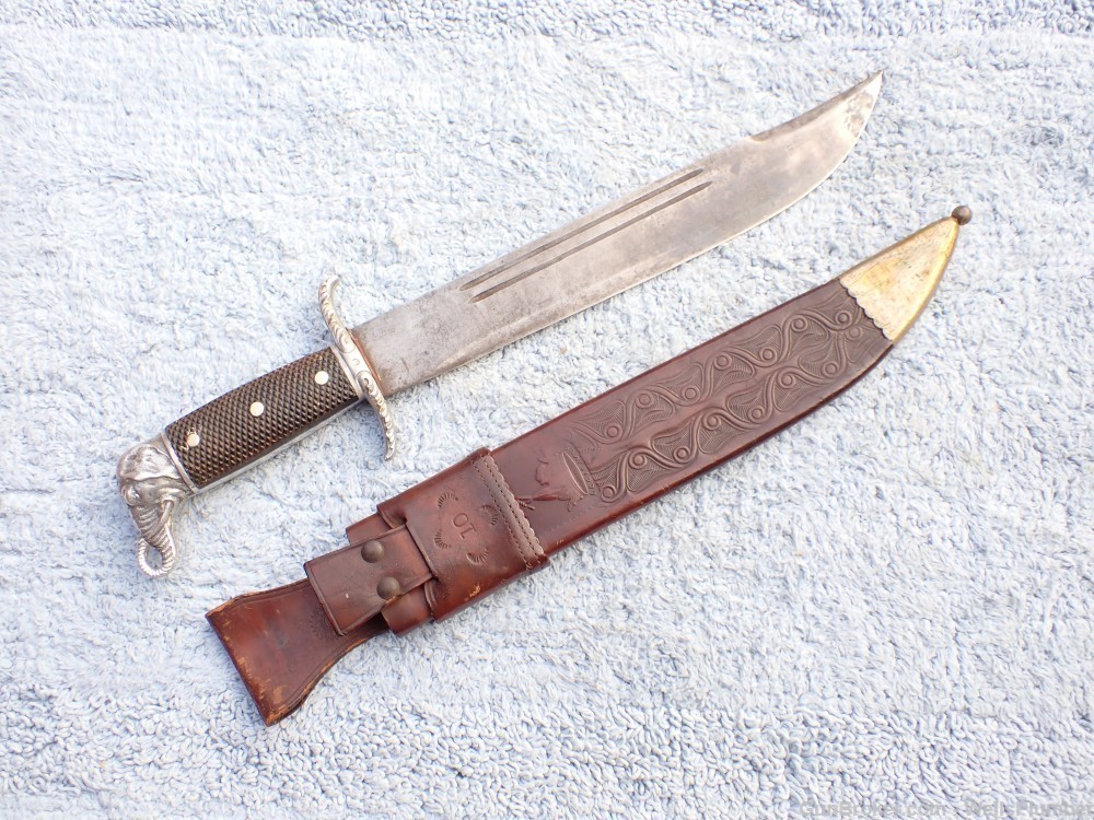 COLLINS NO 18 ELEFANTE BOWIE WITH ORIGINAL LEATHER SCABBARD (EARLY 1930'S)-img-7