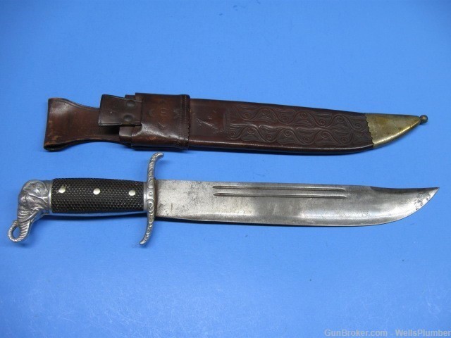 COLLINS NO 18 ELEFANTE BOWIE WITH ORIGINAL LEATHER SCABBARD (EARLY 1930'S)-img-0