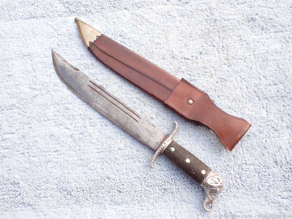 COLLINS NO 18 ELEFANTE BOWIE WITH ORIGINAL LEATHER SCABBARD (EARLY 1930'S)-img-9