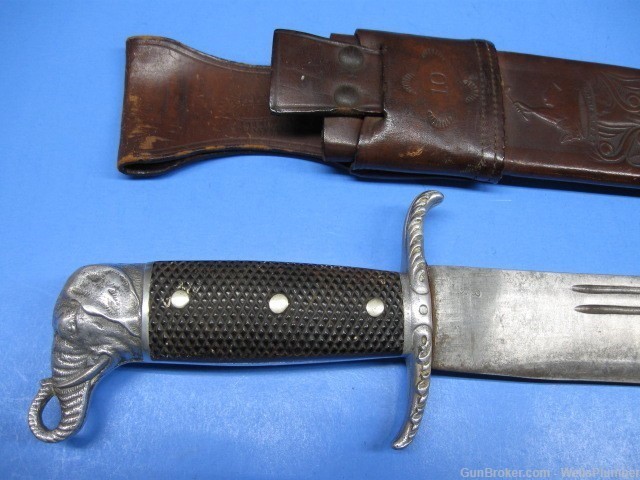 COLLINS NO 18 ELEFANTE BOWIE WITH ORIGINAL LEATHER SCABBARD (EARLY 1930'S)-img-1