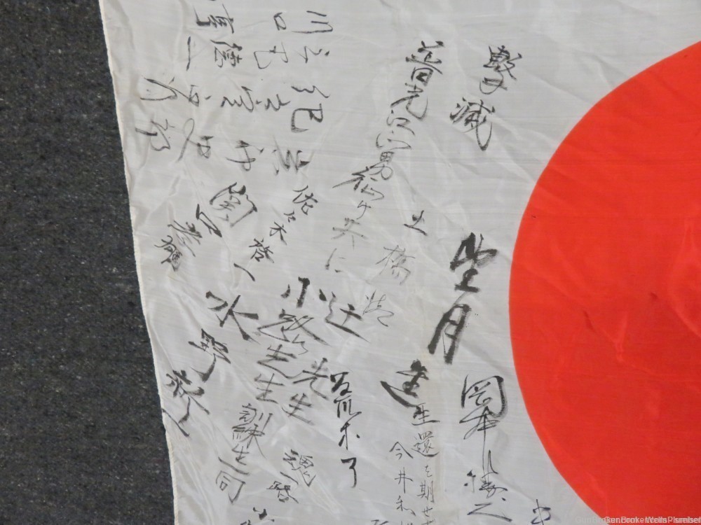 WW2 HINOMARU MEATBALL FLAG W/ SIGNED JAPANESE KANJI CHARACTERS-img-4