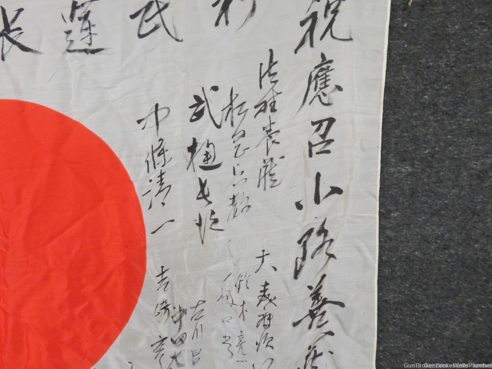 WW2 HINOMARU MEATBALL FLAG W/ SIGNED JAPANESE KANJI CHARACTERS-img-8