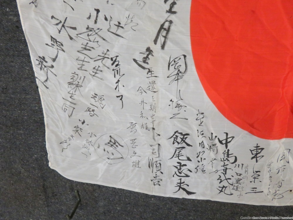 WW2 HINOMARU MEATBALL FLAG W/ SIGNED JAPANESE KANJI CHARACTERS-img-5