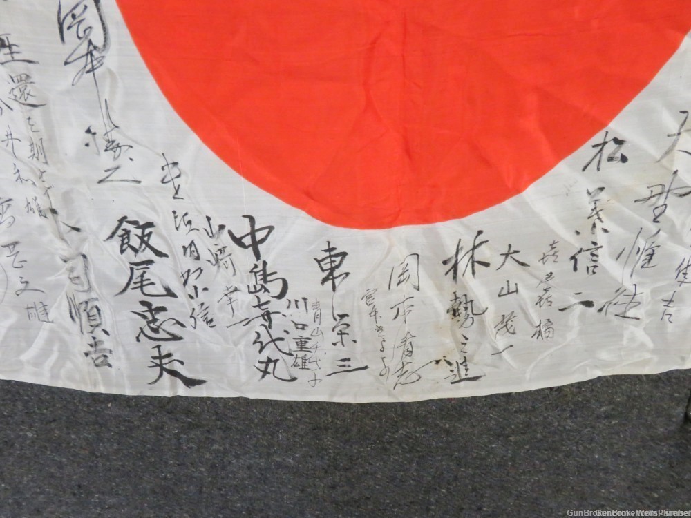 WW2 HINOMARU MEATBALL FLAG W/ SIGNED JAPANESE KANJI CHARACTERS-img-6
