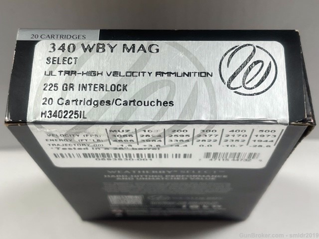 20 Rounds Weatherby Select 340 Weatherby Mag 225gr Interlock Factory New-img-1