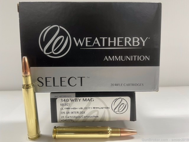 20 Rounds Weatherby Select 340 Weatherby Mag 225gr Interlock Factory New-img-0