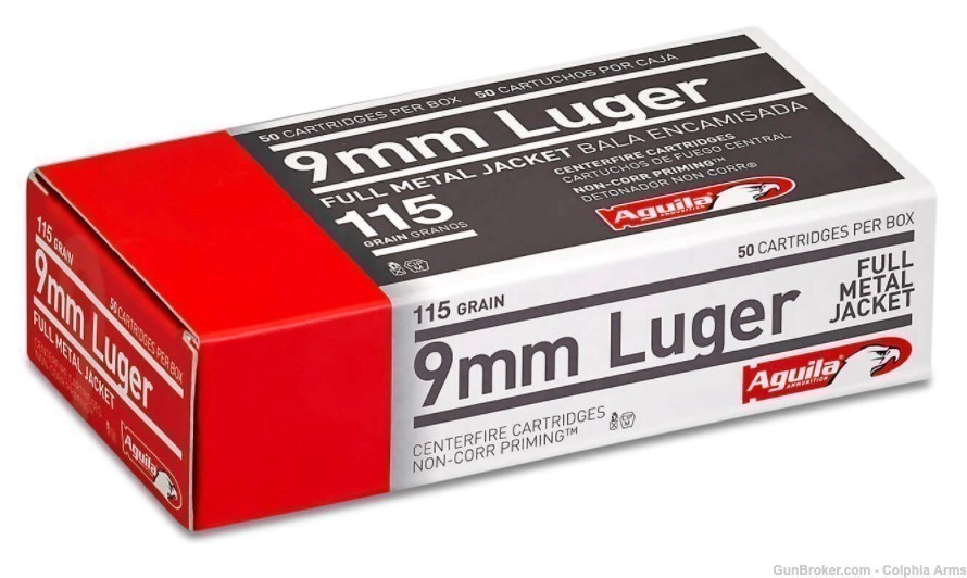 Aguila 9mm Luger 115 Gr Full Metal Jacket - 1000 Rds Case - Ships Same Day -img-0