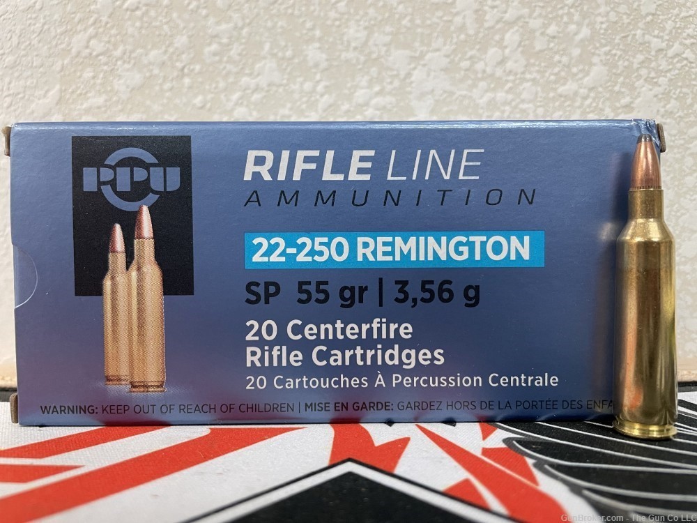 PPU PP22250 Standard Rifle 22-250 Rem 55 gr Soft Point 20 Rounds-img-0