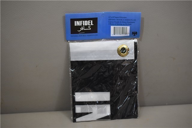BLACK DOUBLE SIDED  INFIDEL FLAG 12" X 18"-img-0