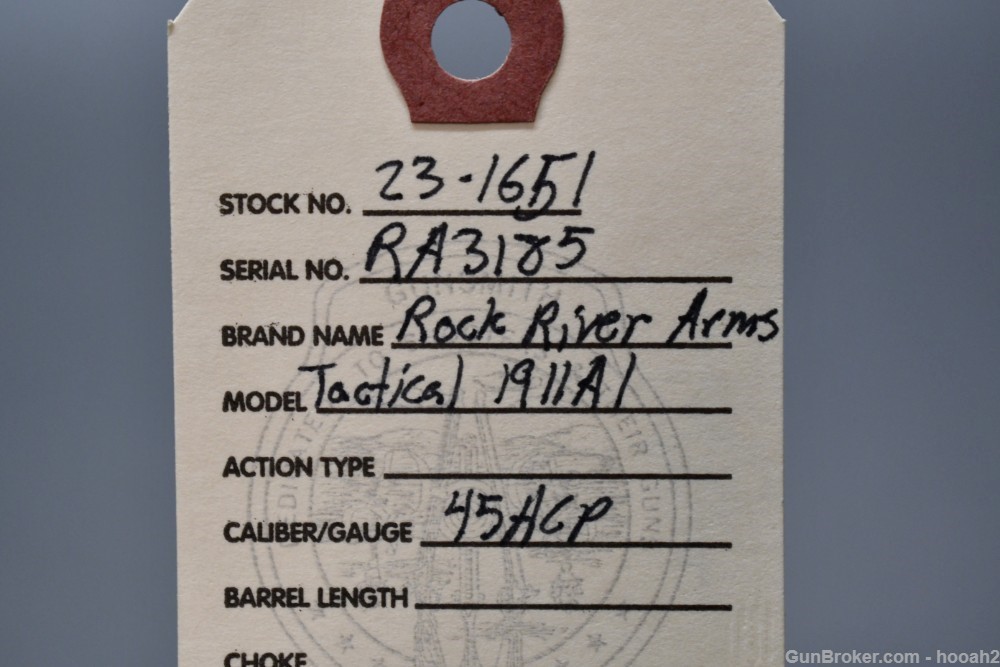 Excellent Rock River Arms 1911-A1 Tactical 45 ACP 5" Rail Pistol W Box 2009-img-1