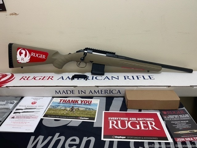Ruger American Ranch 16" 300 BLK threaded barrel AR magazine FDE Rifle -img-1