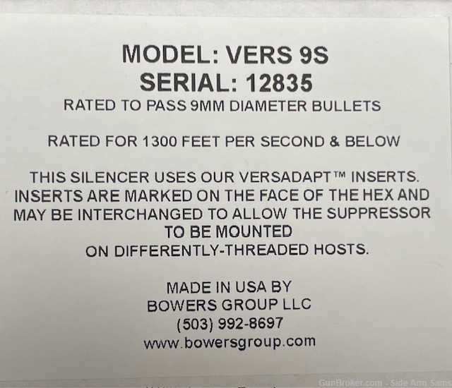 Bowers VER9S  "Full-Auto Rated" 9mm Silencer (2) Mounts- M11/9, UZI & More-img-5