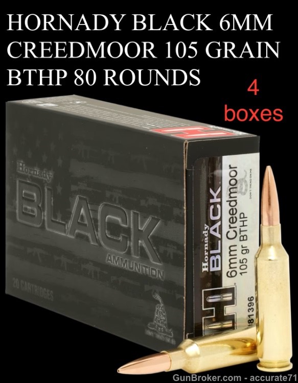 HORNADY BLACK 6MM CREEDMOOR 105 GRAIN BTHP AMMUNITION 80 ROUNDS-img-1