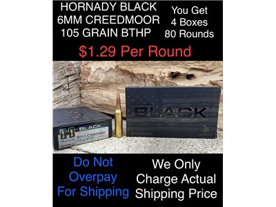 HORNADY BLACK 6MM CREEDMOOR 105 GRAIN BTHP AMMUNITION 80 ROUNDS