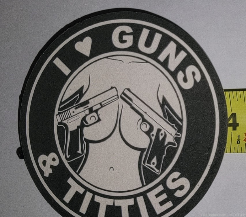 Set of Four (4) I Love Guns and Titties Coasters-img-2