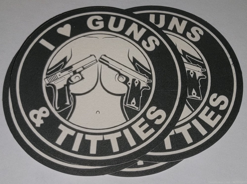 Set of Four (4) I Love Guns and Titties Coasters-img-1