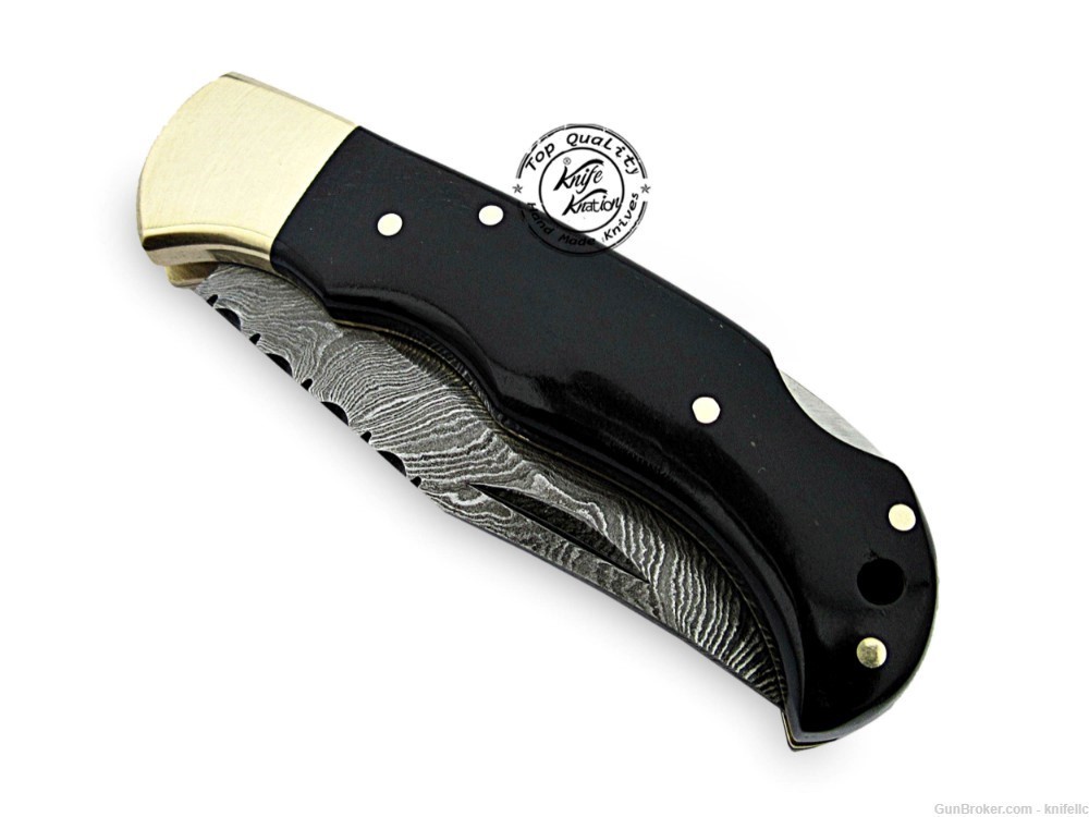Buffalo Horn 6.5'' 100% Handmade Damascus Steel Folding Pocket Knife -img-7