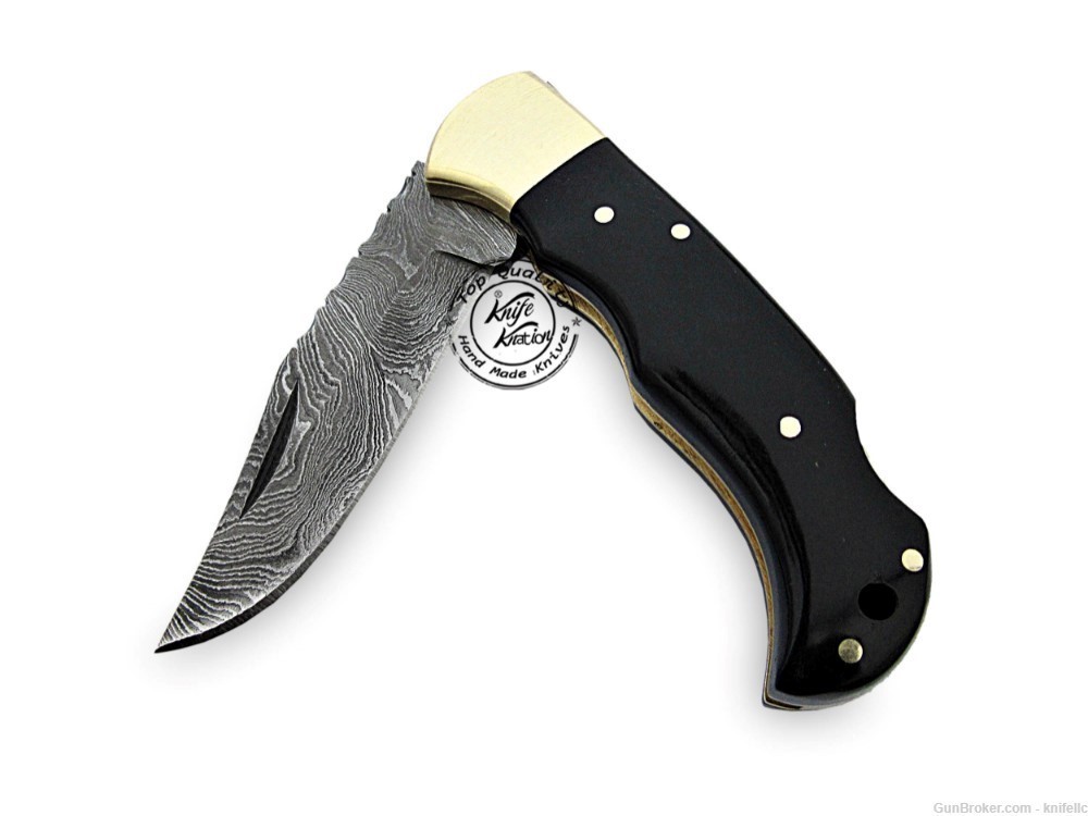 Buffalo Horn 6.5'' 100% Handmade Damascus Steel Folding Pocket Knife -img-6