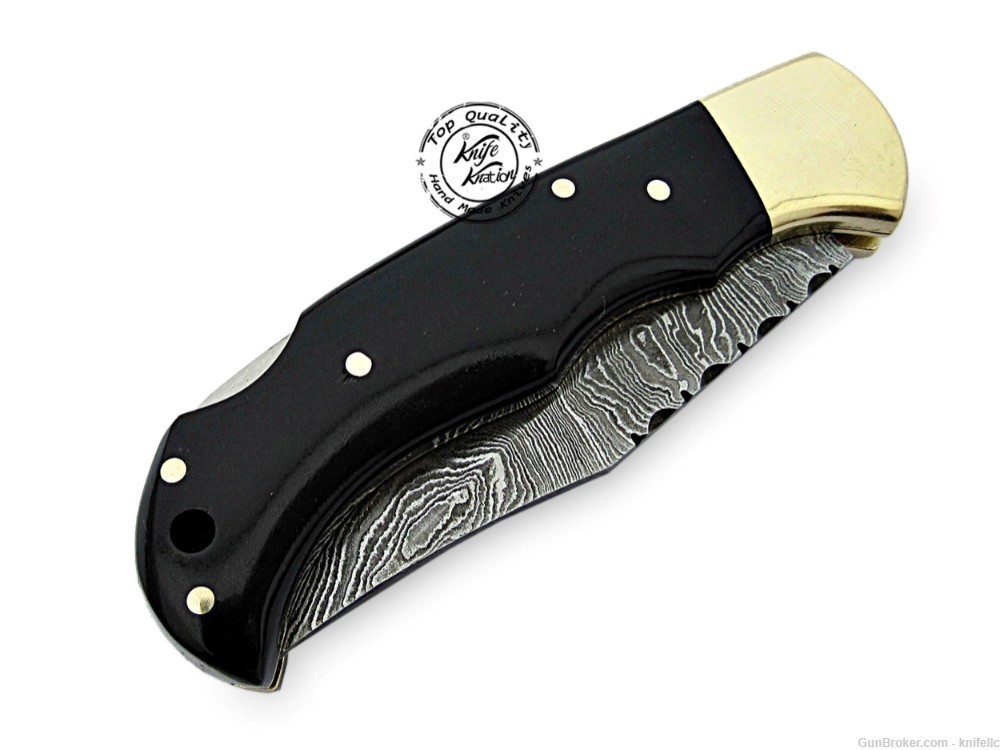 Buffalo Horn 6.5'' 100% Handmade Damascus Steel Folding Pocket Knife -img-8