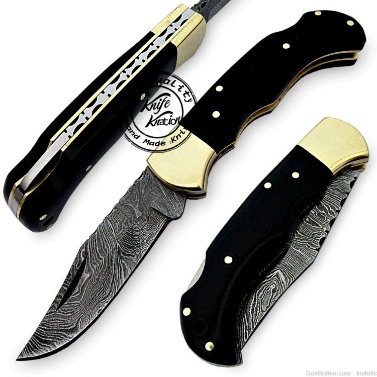 Buffalo Horn 6.5'' 100% Handmade Damascus Steel Folding Pocket Knife -img-0