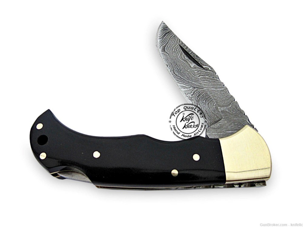 Buffalo Horn 6.5'' 100% Handmade Damascus Steel Folding Pocket Knife -img-5