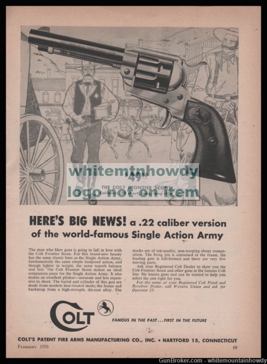 1958 COLT Single Action Frontier Scout Revolver PRINT AD Old West Sheriff-img-0