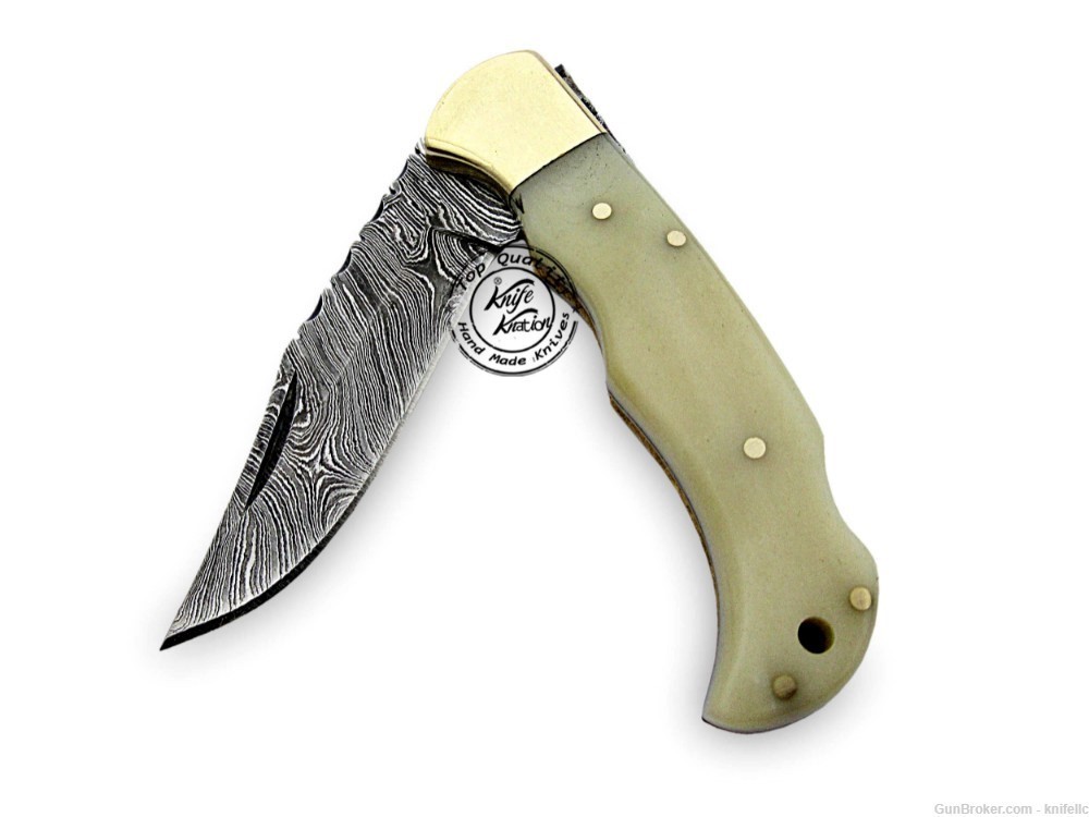 Camel Bone 6.5'' 100% Handmade Damascus Steel Folding Pocket Knife-img-6