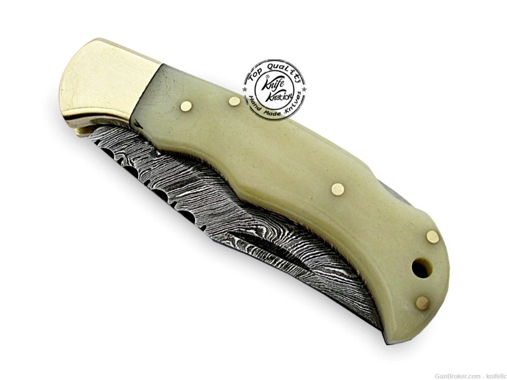 Camel Bone 6.5'' 100% Handmade Damascus Steel Folding Pocket Knife-img-7