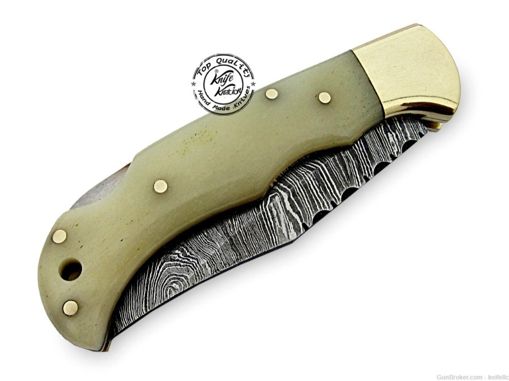 Camel Bone 6.5'' 100% Handmade Damascus Steel Folding Pocket Knife-img-8