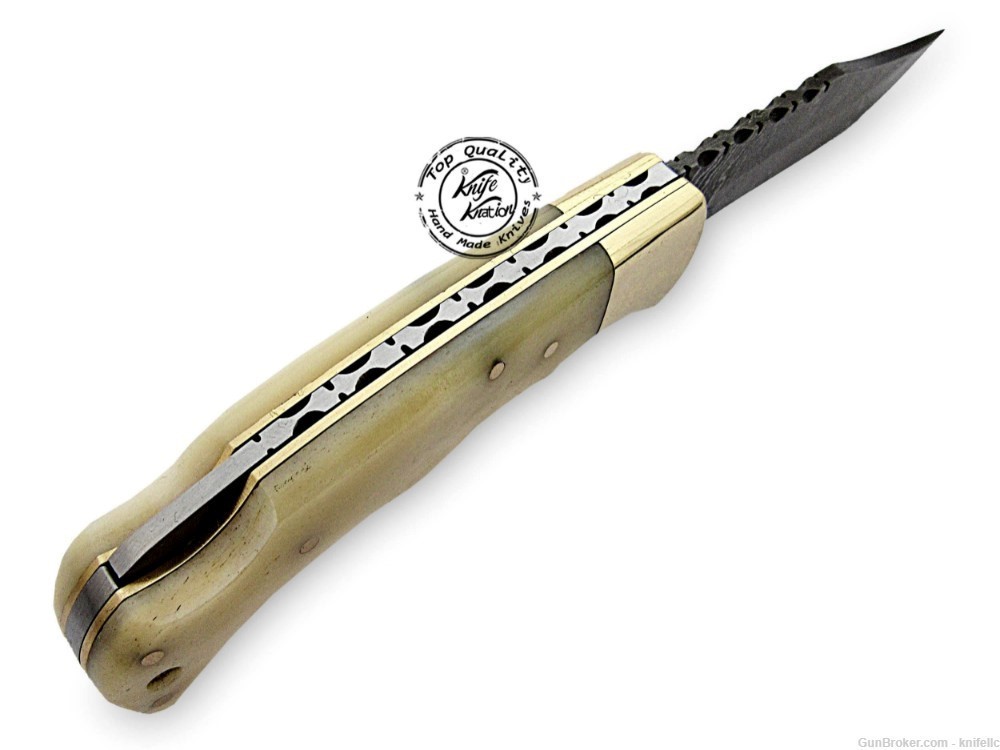 Camel Bone 6.5'' 100% Handmade Damascus Steel Folding Pocket Knife-img-3