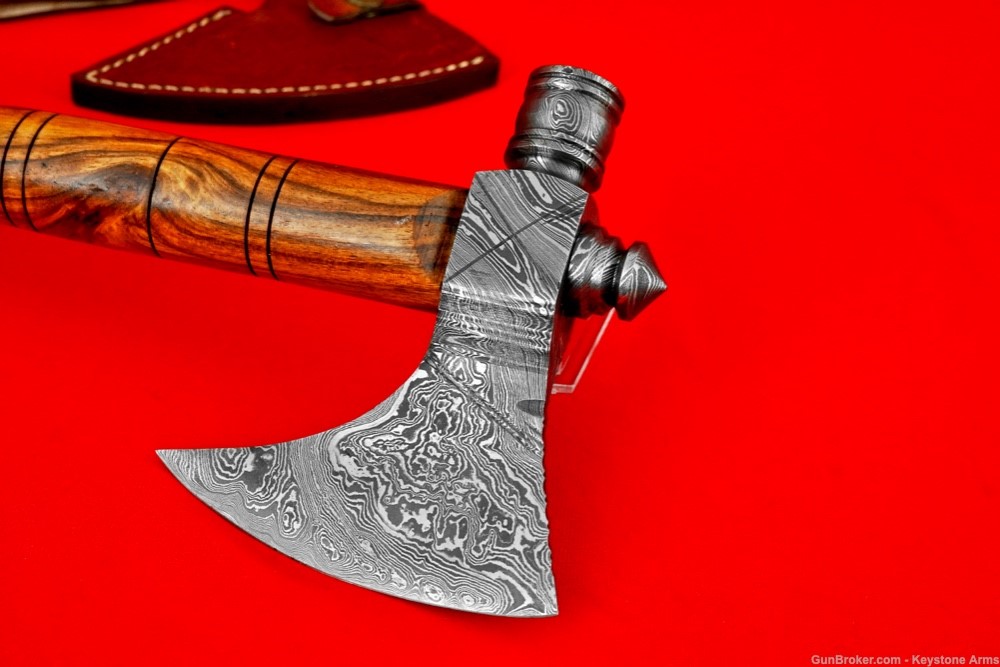 Badass Custom Hand Forged Damascus Axe Peace Pipe w/ Leather Sheath! -img-6