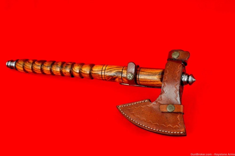 Badass Custom Hand Forged Damascus Axe Peace Pipe w/ Leather Sheath! -img-12