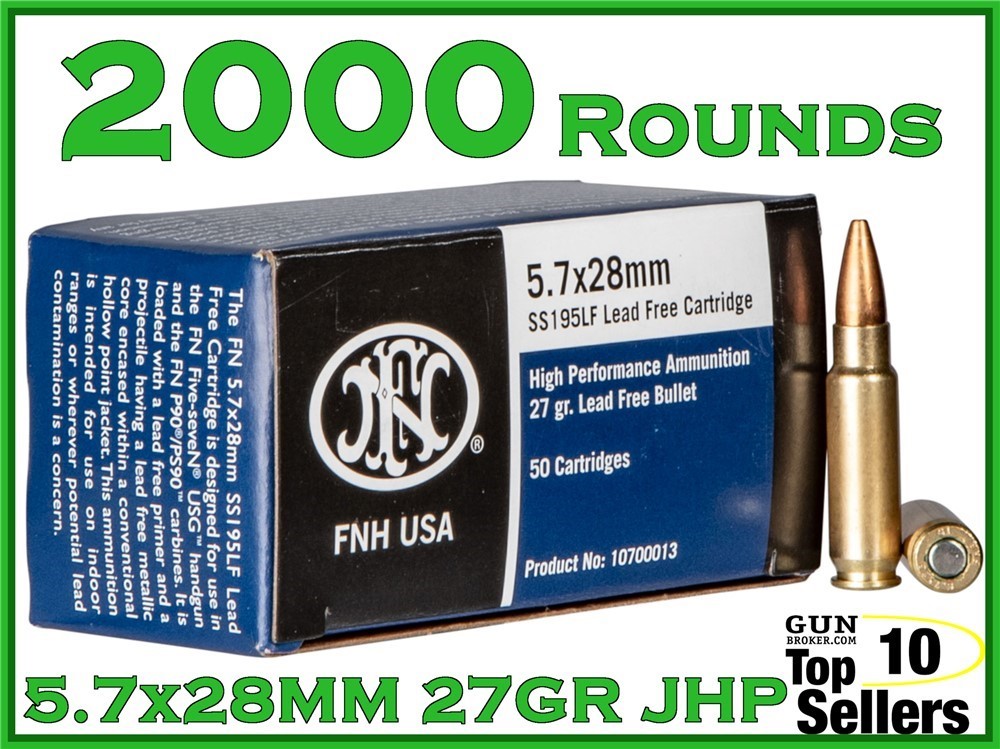 FN 5.7x28 27gr SS195LF LEAD FREE Ammo JHP HOLLOW POINT 10700019 2000 ROUNDS-img-0