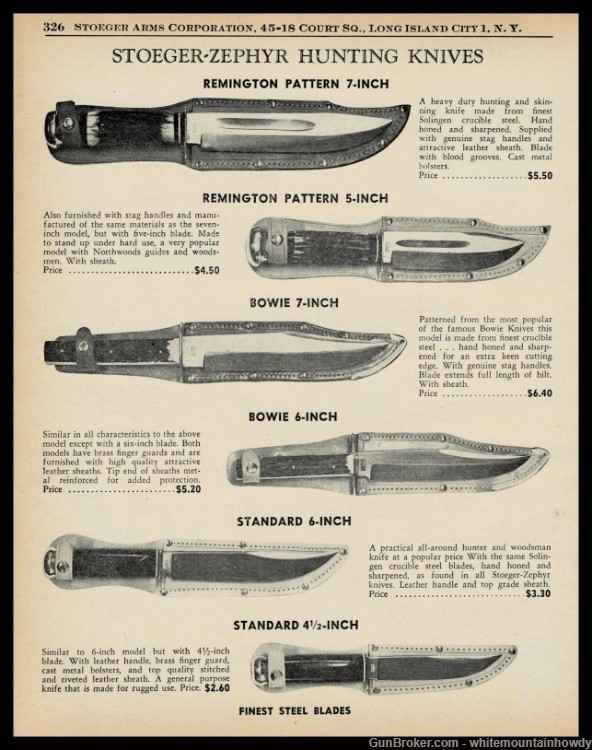 1959 STOEGER Remington Bowie Standard Pattern Knife PRINT AD 6 knives shown-img-0